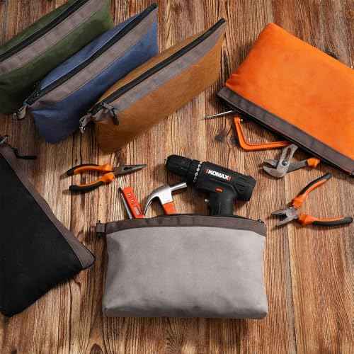 Abbylike 6 Pack Waxed Canvas Tool Bag Set 16 Oz Heavy Duty Canvas Zippered Pouches 12 x 7.5 x 2 Inch Small Waterproof Utility Tool Pouches for Portable Multipurpose Storage Organizer Supplies