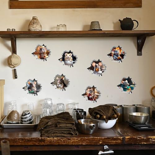 SUPERDANT 3D Mouse Hole Realistic Wall Sticker Mouse Coffee Decal Kids Room Wall Decor Sticker Funny Animal Peel and Stick Stickers Decal for Children Room Kitchen Home Bedroom Classroom