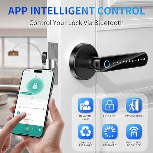 Fingerprint Door Lock- biometric Smart Door knob- passcode keypad Door Handle£¬for Bedroom Hotel Office Apartment (Black+WI-FI)