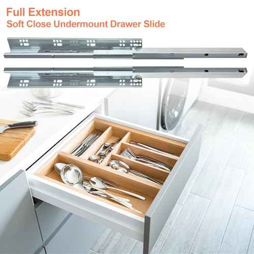 4 Pair 12 Inch Undermount Soft Close Drawer Slides Full Extension Concealed Bottom Mount Drawer Slides with 3D Adjustable Lock Device and Rear Mounting Brackets, 100 LB Capacity