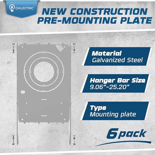 OHLECTRIC 6 Pack ? New Construction Mounting Plate ? Muti-Size 3/4/6 Inch ? Easy Cutout Adjustable Hole Size & Bars - Made of Galvanized Steel Recessed LED Rough in Plate/Bracket