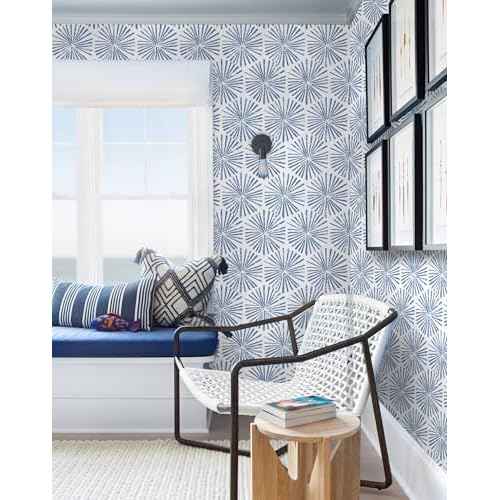 Guvana 17.3''¡¿118'' Peel and Stick Wallpaper Blue and White Wallpaper Modern Geometric Contact Paper for Bathroom Bedroom Striped Self-Adhesive Wall Paper for Cabinets Drawer