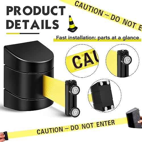 Barydat 16.4 ft Magnetic Retractable Wall Mount Barrier, Crowd Control Safety Belt with ABS Case for Grocery Retail Store Stadium (Caution Do Not Enter,Black,1 Pcs)
