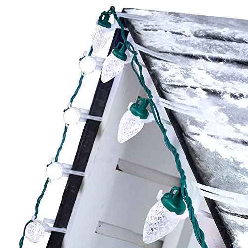 C9 LED Christmas Lights Outdoor, 68Ft 100 LED String with All in One Clips, Commercial Grade Waterproof Outdoor Christmas Lights for House Outside Roofline Xmas Decor, Pure White