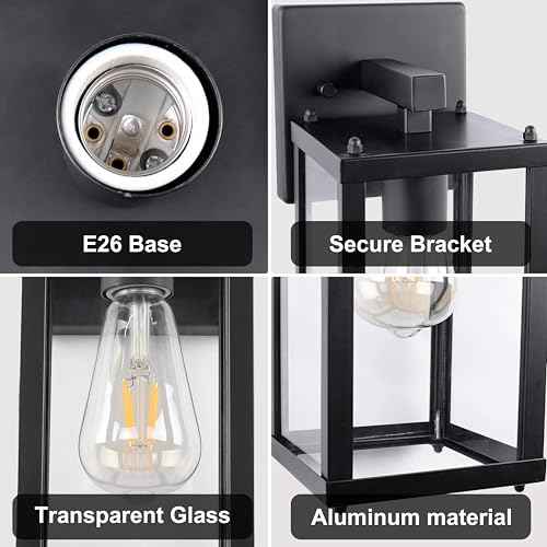 Outdoor Porch Lights Sconce: Waterproof & Stylish Exterior Lighting Fixtures, Black Wall Light with E26 Socket and Glass Shade, Modern Outdoor Lanterns for Patio & Front Door (2 Pack)