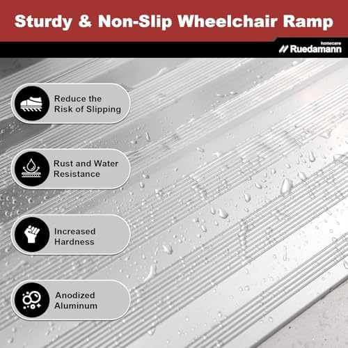 Ruedamann 5 FT Portable Wheelchair Ramp, Sturdy Non-Slip Aluminum Wheelchair Ramp with Upgraded Hinge, Aluminum Folding Ramp for Doorways, Ramp for Wheelchairs, Scooters, Steps, Stairs, Pets