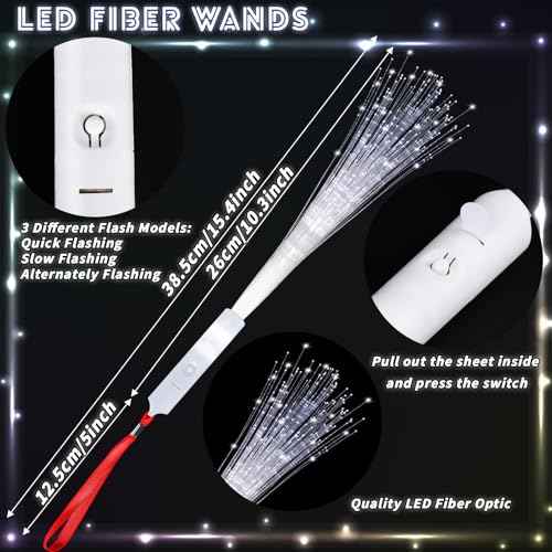 100 Pack White Fiber Optic Wand Glow Wand LED Light Up Wand Bulk with 3 Flashing Models Flashing Sticks for Glow in The Dark Birthday Party Favor Wedding Halloween Christmas, 8 Colors