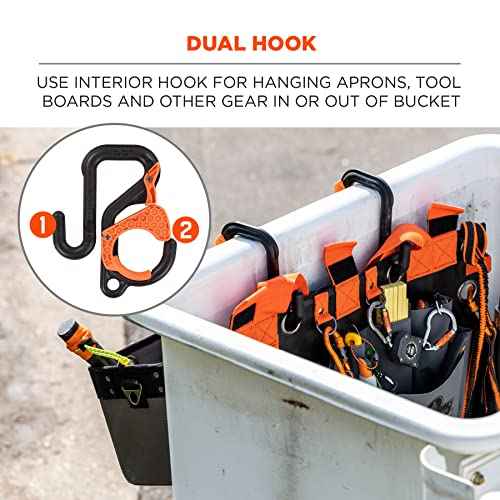 Ergodyne Squids 3178 Locking Aerial Bucket Hook with Tethering Point, Fits 3" Lip, Attach Tool Bags or Aprons to Buckets