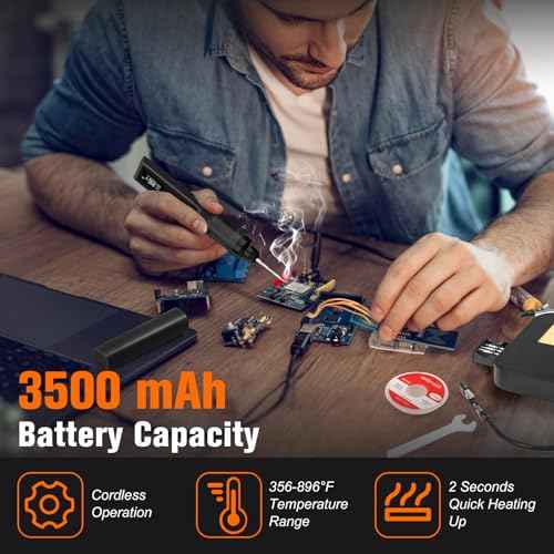 Soldering Iron Kit, Cordless Soldering Gun with 2 Helping Hands, 2s Fast Heating 356-896¢µ OLED Solder Kit, Auto Sleep, Includes 360¡Æ Swivel Stand, C210 Tips, Wire, Wick, Sponges, Wrench, Black