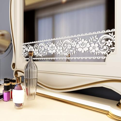 YENHOME Self Adhesive Wallpaper Border Peel and Stick Wall Border Mirror Frame Borders 4" X 32.8" White Lace Floral Wallpaper Peel and Stick Self Adhesive Wall Paper Borders for Bathroom