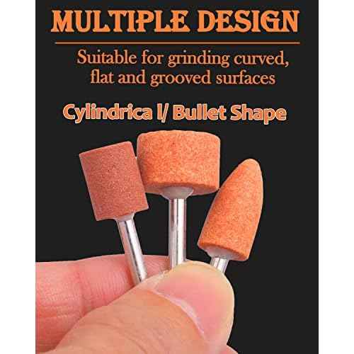 45 Pack Grinding Stone Set 1/8" Shank, Sanding Drill Bit for Rotary Tool Flap Wheel for Grinding, Polishing, Deburring Ferrous Metal, 2 Shape and 3 Sizes(Orangage, Aluminum Oxide)