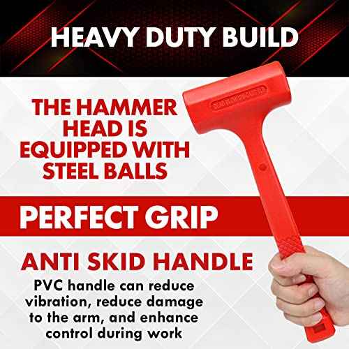 YIYITOOLS 1LB Dead Blow Hammer- Red, Mallet | Machinist Tools | Unibody Molded | Checkered Grip | Spark and Rebound Resistant