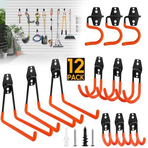 Donext Garage Hooks, 12 Pack Heavy Duty Steel Utility Hooks for Hanging, Wall Mount Garage Storage Hooks for Tools, Ladders, Bikes, Bulky Items, Orange