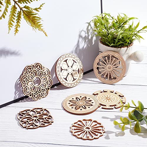 GORGECRAFT 7 Style 14Pcs Wooden Carved Onlay Appliques Carving Decal Corner Craft Unpainted Furniture Home Window Decoration Wood Carving Decal for Dresses Door Cabinet Wardrobe Ceiling, Round