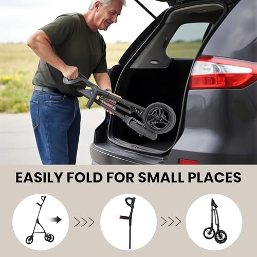 DAILYLIFE Rollator Walker for Seniors & Caregivers - Steerable Cane with 7.5" Wheels, Adjustable Height, Folding Design, Lightweight Aluminum Frame - Black
