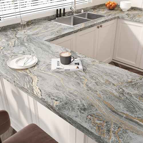 Wallercity Gold/Grey Marble Contact Paper Matte Peel and Stick Countertops Wallpaper Waterproof Self Adhesive Marble Wallpapers for Cabinets and Drawers Kitchen Bathroom Vinyl Film 15.8x78.7 Inch