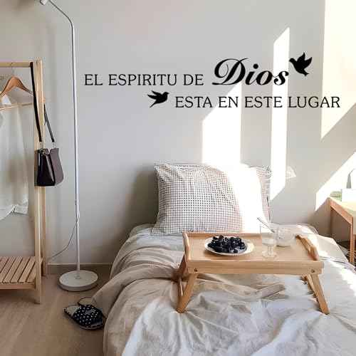 Bible Verses Wall Decor Stickers, Inspirational Spanish Biblical Quotes Christian Wall Decal, Black Scripture Art Sticker for Living Room Bedroom Churches, EL ESPIRITU DE DIOS ESTA