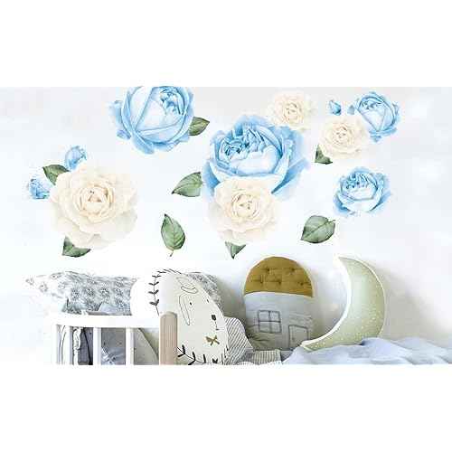 Watercolor Roses Wall Decals (Blue & White Watercolor)
