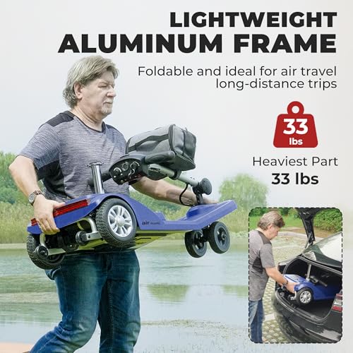 Metro Mobility Powered Mobility Scooters, 4 Wheel Mobility Scooters for Adults 265 lbs Folding Mobility Scooter Lightweight Headlight Electric Scooters for Seniors 10 Miles with USB Charger Port Blue