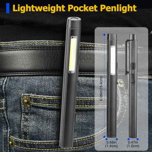 2pcs Pen Flashlight - Led Rechargeable Bright Pen Light with 365nm UV Black Light Pocket Flashlight with Clip Small Magnets EDC COB Torch for Emergency Repair Outdoor Camping