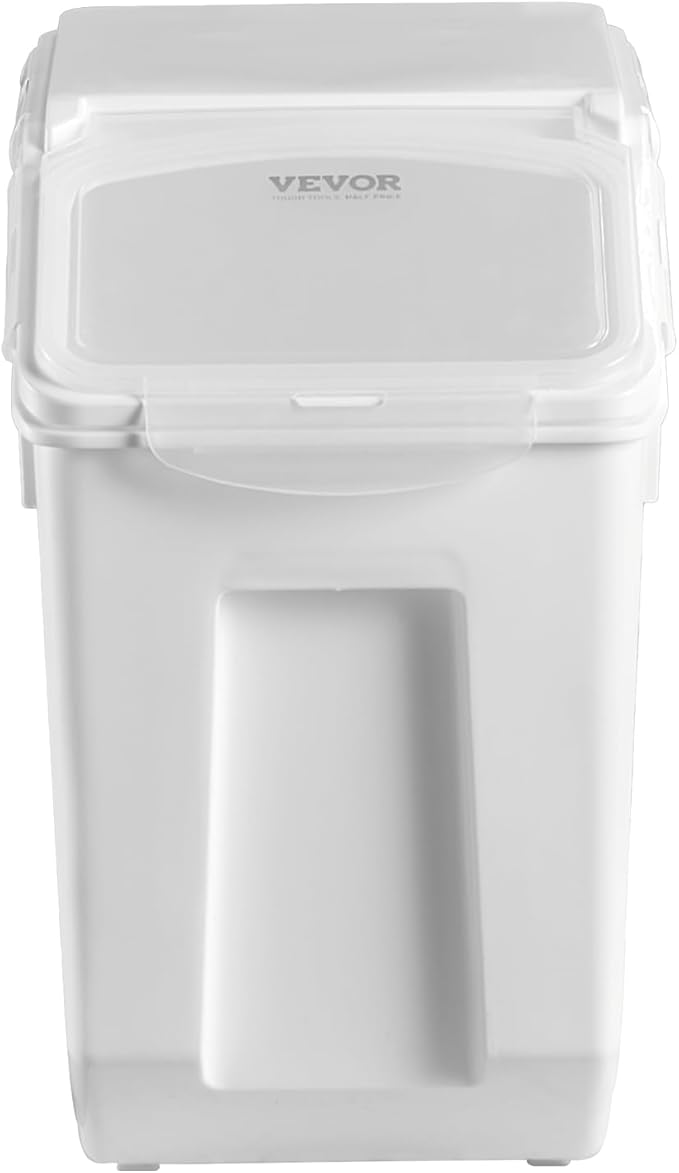 VEVOR Rice Storage Container, 3.5Gal/15Lx2 + 4.5Gal/20Lx2 Large Dog Food Dispenser Bin, Kitchen Ingredient Grain Cereal Bin, Pet food Containers with Wheels, 4 Measuring Cups, Airtight Lid, 4 Pack