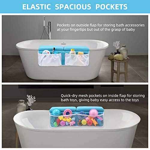 Bath Kneeler and Elbow Rest Set Thick Baby Bath Kneeling Pad Bathing Kneeling Mat Cushion Washable Padded Bathtub Knee Saver with Arm Support and Pockets Organizer for Bathroom Bathtime Comfort, Blue