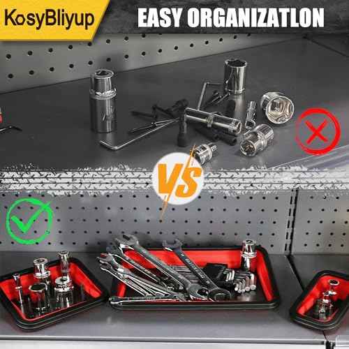 Collapsible Magnetic Parts Tray Set, 3 Different Size Silicone Magnetic Tool Tray for Screw, Bolts, Nuts, Washers, Pins and Other Small Metal Parts, Red