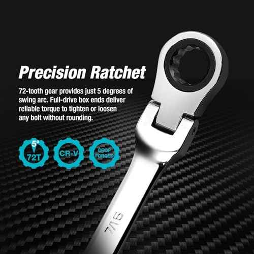 DURATECH 7/16" Flex-Head Ratcheting Combination Wrench, SAE, 72-Tooth, CR-V Steel