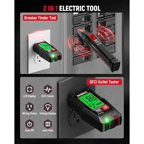 KAIWEETS Circuit Breaker Finder with LCD Display, GFCI Outlet Tester, Electrical Circuit Tracer Tool with NCV Test & Flashlight, Includes Carrying Case - KT301
