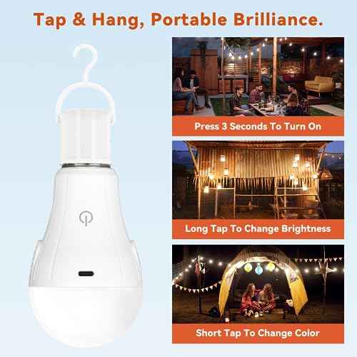 Neporal MagicGlow Rechargeable Light Bulbs with Remote, 3 Colors Shift + Stepless Dimmable Battery Light Bulbs, USB Rechargeable, A19, Up to 24 Hours