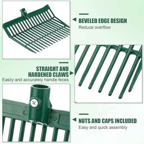 WILLBOND 6 Pcs Manure Fork Head 18 Tines Pitch Fork Head with Screws and Nuts Durable Stable ABS Plastic Replacement Pitchforks for Gardening Horse Stall Picking up Manure Grass Hay Olive
