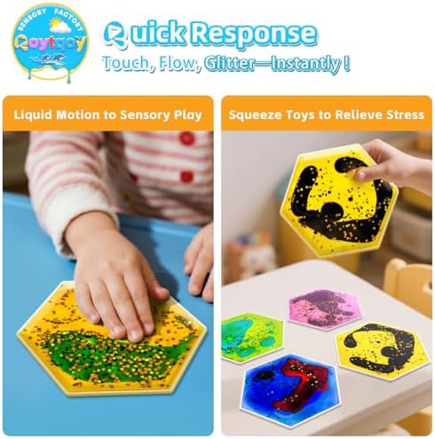 Squishy Liquid Sensory Gel Tiles 12 Packs - Hexagon Liquid Sensory Pads for Stress Relief & Fidget Fun, Washable Sensory Floor Tiles for Toddles 3+ Home, Classroom, Travel
