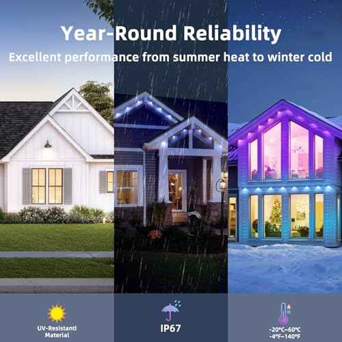 50FT Permanent Outdoor Lights, RGB LED Eaves Lights with App/Remote Control,Waterproof Smart String Light for Christmas and All Holiday Decor,Daily and Party Lighting,House Roof and Garden Lighting