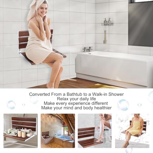 Wall Mounted Shower Seat - 16IN Shower Benches for Inside Shower with 400LB Capacity, Fold Down Shower Seat for Elderly, Disabled & Pregnant Women, Non-Slip Red Shower Chair, [2025 New Upgrade]