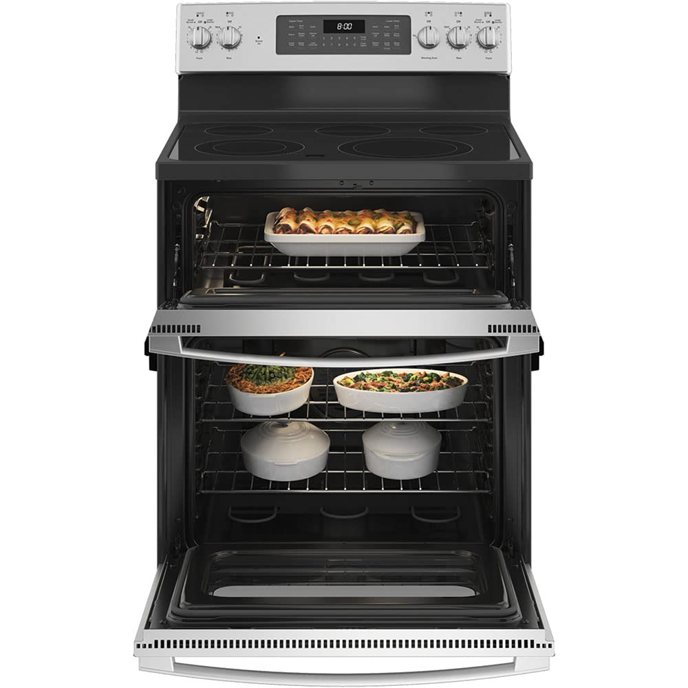GE 30 in. Freestanding Electric Double Oven Convection Range with Self-Clean and No-Preheat Air Fry – Slate (JBS86EPES)