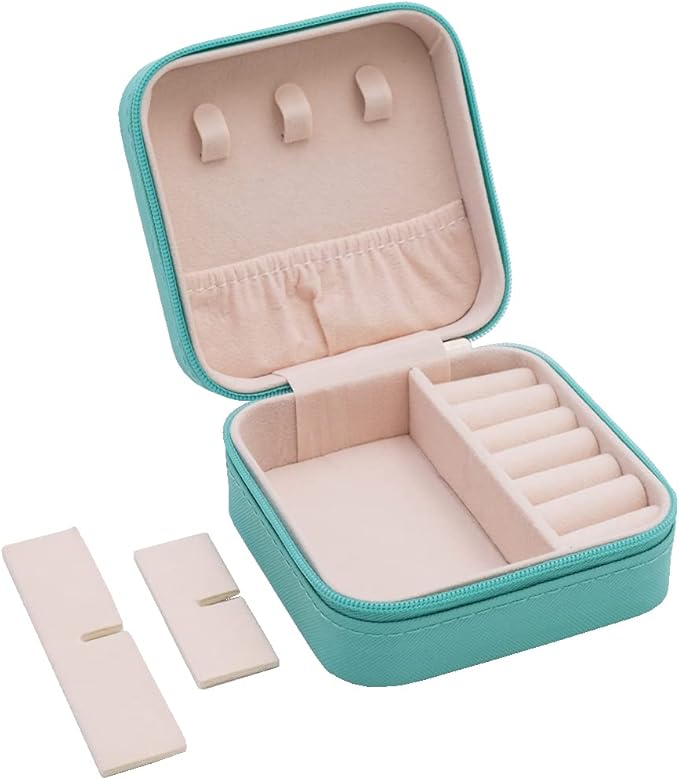 Mini Jewelry Travel Case, Small Portable Jewellry Organizer Box Portable Display Storage Box for Rings Earrings Necklaces, Gifts for Girl, Women, Wedding, Birthday, Mom, Mother's Day (Blue)