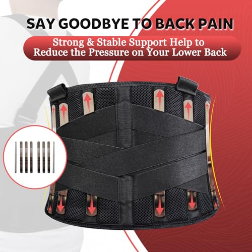 Work Back Support Belt with 2 Removable Suspender Straps, Back Posture Protector for Heavy Lifting Safety Protector, back brace for Men Women in Moving, Construction, and Warehouse Jobs M