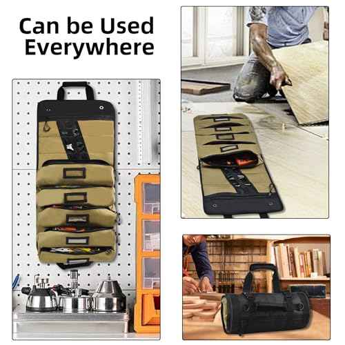 Roll Up Tool Bags Organizer,Microfiber lining Heavy Duty Motorcycle Tool Roll Bag Organizer(BlackBrown)