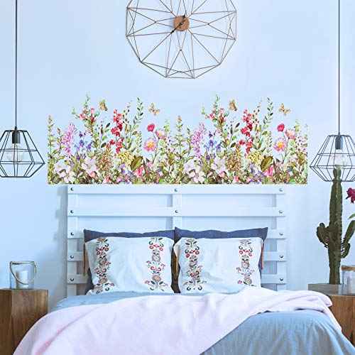 4 Pieces Flower Wall Stickers Decals Removable Vinyl Plants Wall Stickers Peel and Stick Wall Sticker for Baby Home Bedroom Living Room Home Decoration