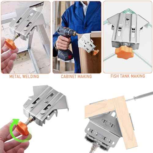 90 Degree Right Angle Clamp for Woodworking,Multipurpose Stainless Steel T-shaped Clamp,Single Handle 90 Degree Corner Clamping Tool with Adjustable Swing Jaw, Gifts for Men Dad (2Open+2Closed)