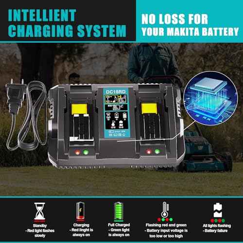 Dual Ports Replacement 14.4V-18V Charger for Makita Battery Charger DC18RC DC18RD DC18RD, Compatible with Makita Battery 18V-14.4V BL1815 BL1820 BL1830 BL1850 BL1860 BL1840 BL1430 BL1415