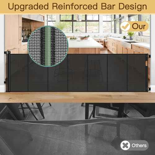 Reinforced Bottom 100 Inch Retractable Baby Gates Extra Wide Baby Gate for Large Openings, 8 ft Super Long Child Gates for Large Openings, Mesh Retractable Dog Gate for Doorways Extra Wide, Black