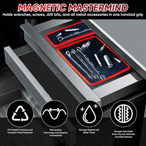 ?Arcomin 3PC Flexible Magnetic Tool Mat & Tray Holder - Magnetic Tool Tray, Flexible Magnetic Mat, PVC & Non-Slip for Garage Workshop, Auto Repair Tools (12.8x9.8/12.6x4/6.3x5.3in)