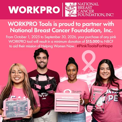 WORKPRO 13-Inch Tool Bag, Pink Soft Cloth Tool Storage Bags, Wide Mouth Tool Tote Bag with Inside Pockets - Pink Ribbon