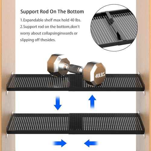 Adjustable Closet Shelves Organizers, Expandable for Cabinet Rack Storage Wardrobe Tension Shelving for Pantry Cupboard Kitchen (2 Perforated, W:7.87" x L: 17" to 31")