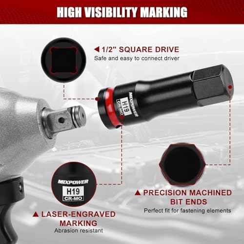 MIXPOWER 1/2" Drive 19mm Hex Impact Bit Socket, Allen Bit Socket, CR-MO Steel, Master Impact Hex Driver