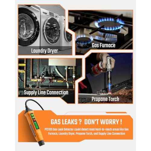 TopTes PT210S Gas Leak Detector, Natural Gas Detector with 4-inch Probe, Propane Leak Detector Locating Combustible Gases Like Natural Gas, Methane for Home, Measures%LEL (Incl. Batteries) - Orange