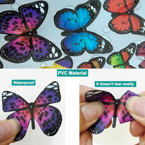 90 PCS Butterfly Wall Decor, Plastic Butterflies Sticker Waterproof Removable Reusable Mural Wall Decals for Home Room Bedroom Nursery Party Decorations