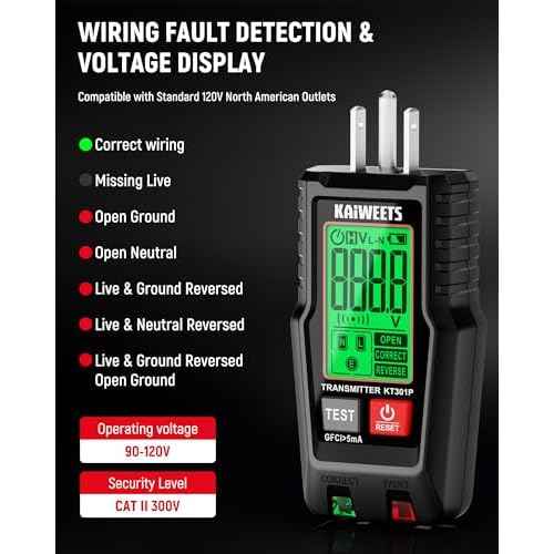 KAIWEETS Circuit Breaker Finder with LCD Display, GFCI Outlet Tester, Electrical Circuit Tracer Tool with NCV Test & Flashlight, Includes Carrying Case - KT301