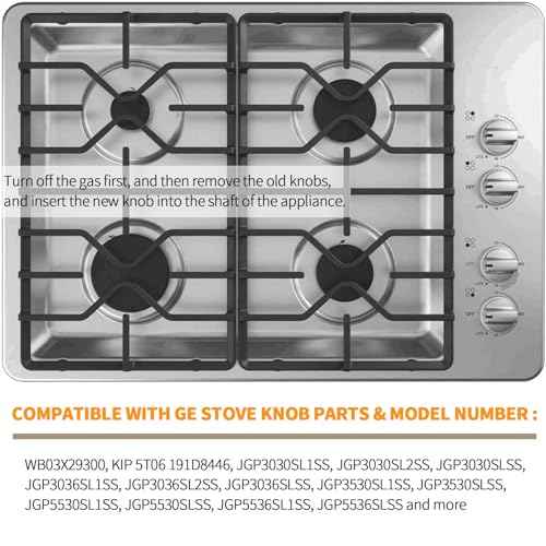 atgestore WB03X29300 Stainless Steel Stove Knobs Replacement for GE Stove Parts Gas Range Knobs JGP3030SLSS JGP3036SL1SS JGP3030SL1SS GE Cooktop Knob Metal Control Surface Burner Knobs 4 Pcs